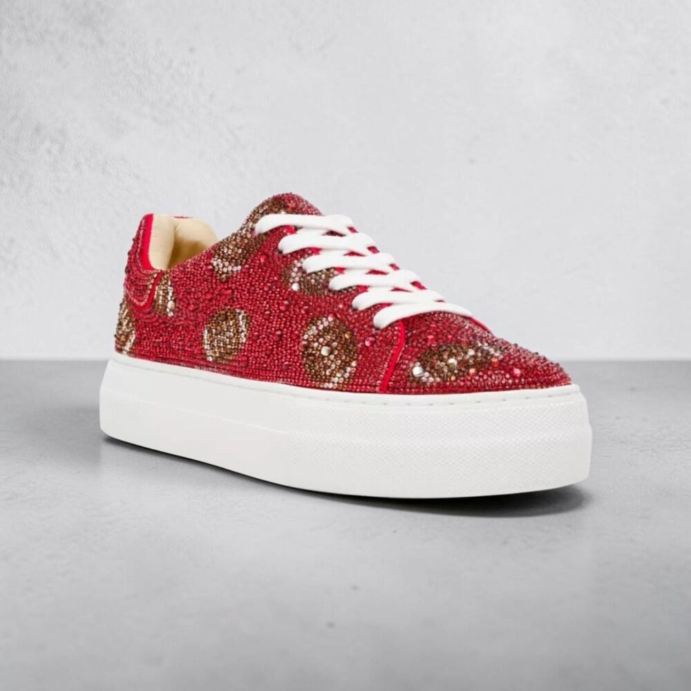 Betsey Johnson SIDNY rhinestone RED football, NEW IN BOX Size 6